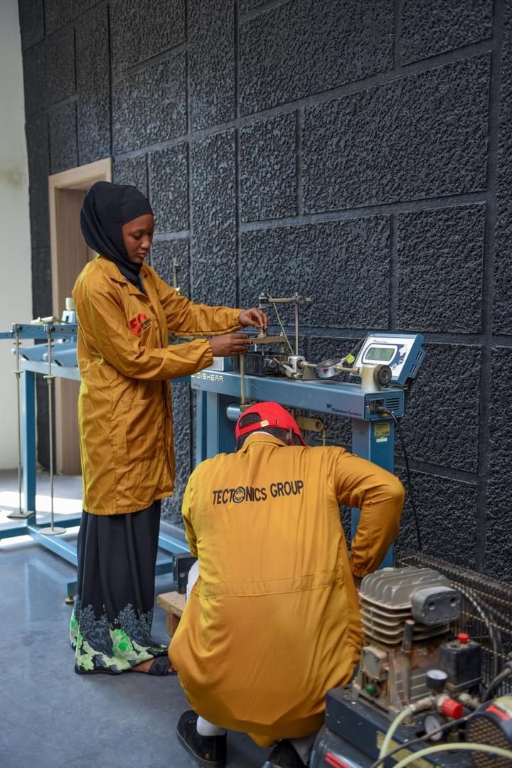 Concrete testing machine in operation